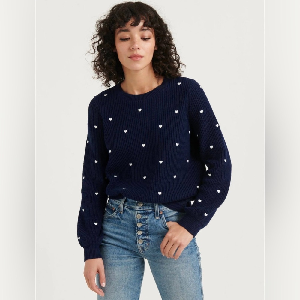 NWT Lucky Brand Heart Embroidered Sweater Pullover
